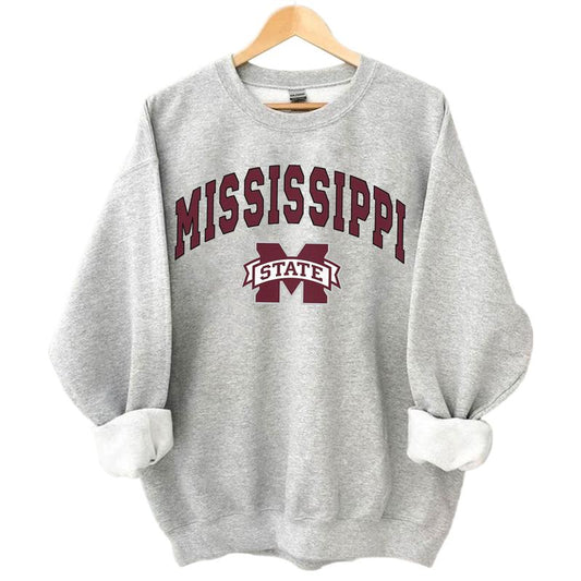 Mississippi State Bulldogs Vintage Football NCAA Sweatshirt | University Crewneck for Game Day | Unisex Cotton Tops