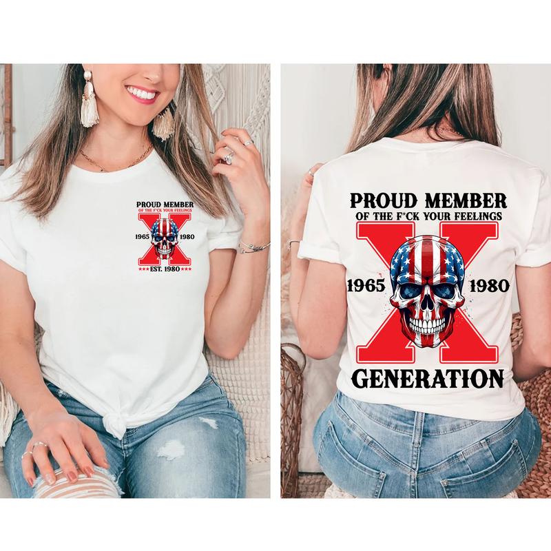 Custom Year Est.1980 Red Skull Proud Member Generation X 2 Side Shirt, GenX T-shirt, Skull GenX Shirt, Skull Shirt