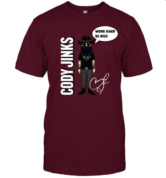 Cody Jinks Work Hard Be Nice Heather Maroon Youth Shirt New