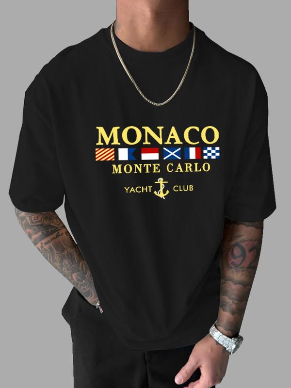 Men's Letter Print Round Neck Tee, Regular Fit Casual Comfy StreetwearÂ Drop Shoulder Short Sleeve T-shirt for Daily Wear, Graphic Tees,Â Men's Summer Clothes