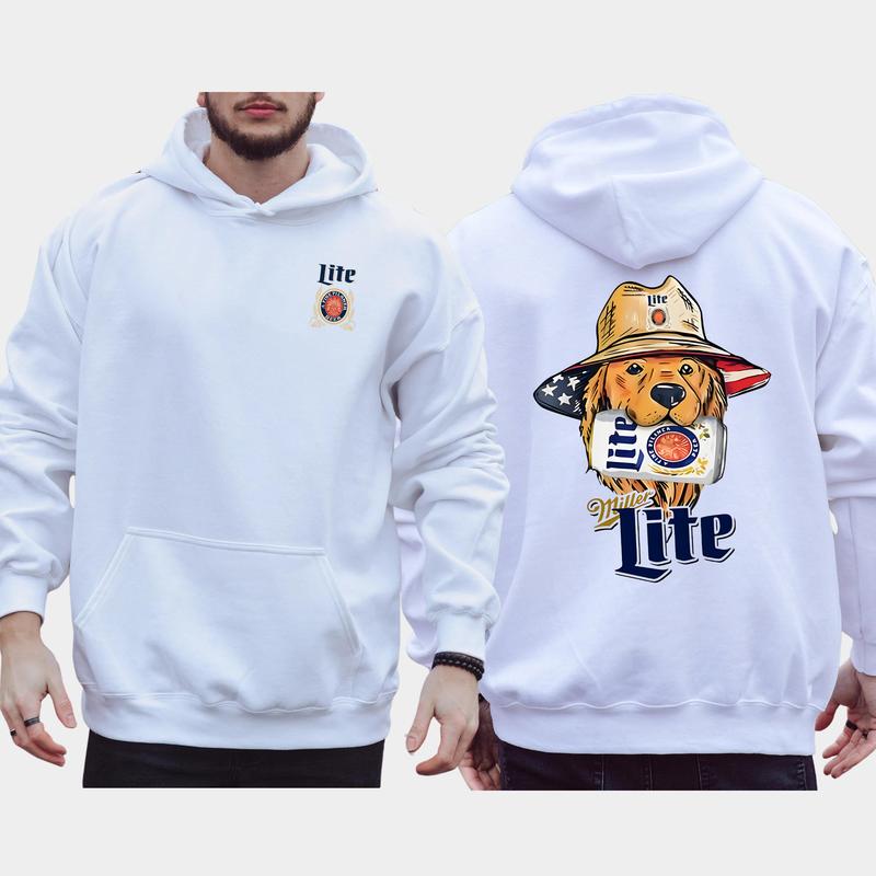Vintage Miller Lite Golden Dog Hunting 2-Sided Hoodie, Men's Best Friend Dog Hoodies, Beer Drinking Sweaters, Unisex Drink Tops, Comfort Cotton Casual Menswear, Long Sleeve Pullover