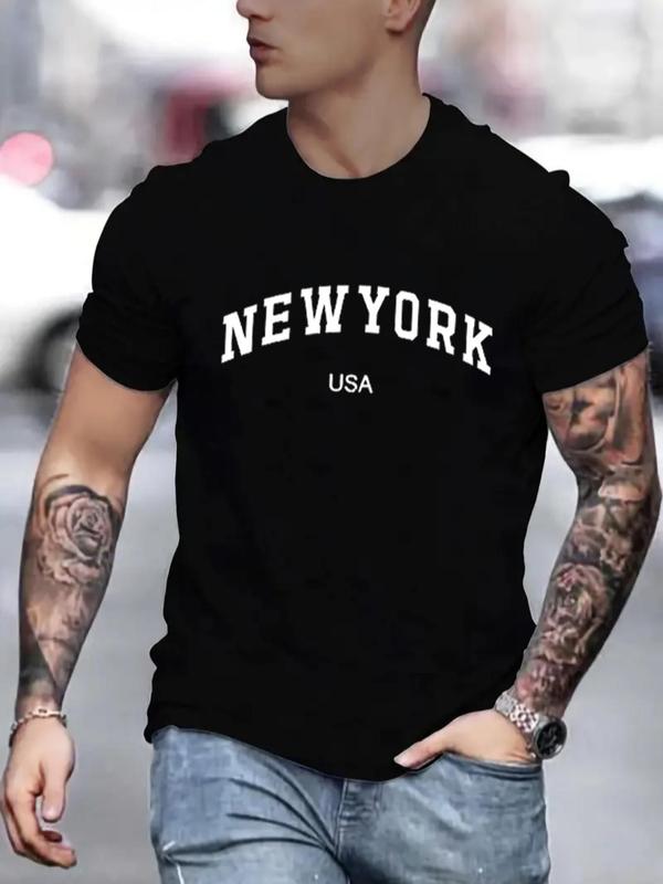 Men's Summer Clothes,Â Casual Letter Print Round Neck Short Sleeve GraphicÂ Tee, Regular Fit Crew Neck T-Shirt for Daily Wear, Fashion Men Clothes for Summer