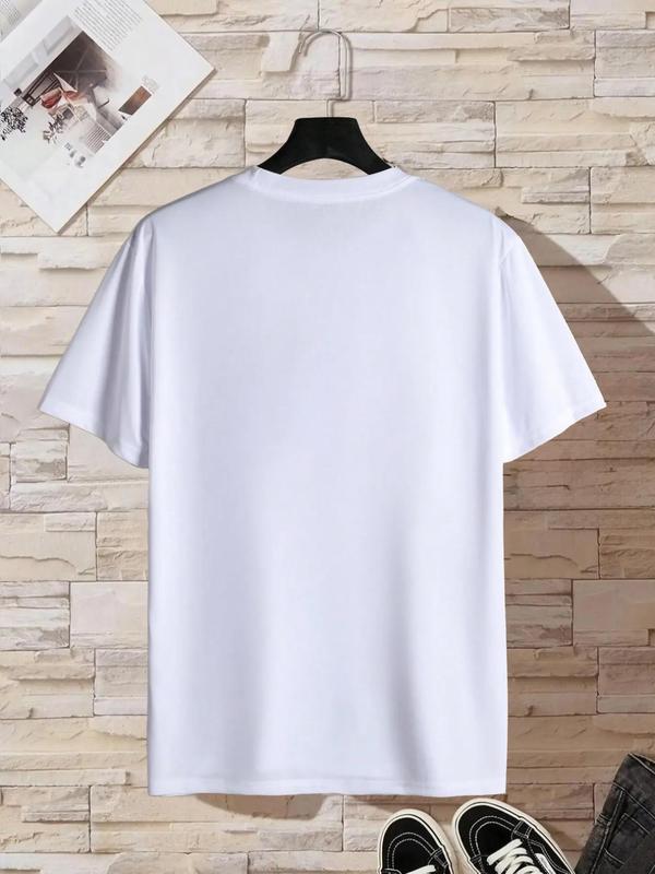 Summer Clothes, Men's Cartoon & Letter Print Round Neck Tee, Regular Fit Casual Soft Slogan Graphic Short Sleeve T-shirt for Summer,  T Shirts for Men, Graphic Tees, Men's Streetwear for Daily Wear