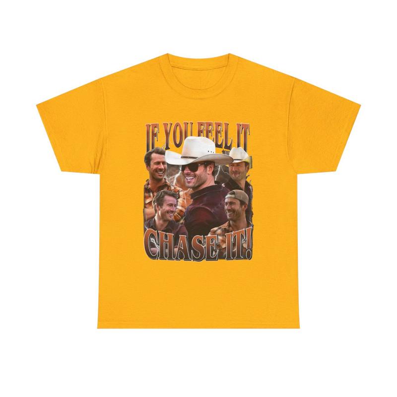 If You Feel It Chase It Heavy Cotton Tee - Glenn Powell - Twisters Movie Shirt - Tornado Movie - Glenn Powell Cowboy Hat Shirt - Twister T Shirt