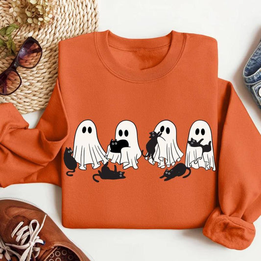 ÃÂ¡ute Ghost Black Cat Shirt - Sweatshirt - Hoodie, Ghost Black Cat Shirt, Black Cat Halloween Shirt, Cat Lovers Shirt, Cat Halloween Shirt, Halloween C