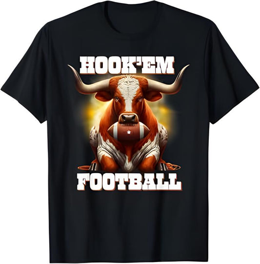 Hook'em State Of Texas Football Æ¯ith Hair And Horns T-Shirt, Texas Longh0rns Tee, Football Shirt, Bevo Shirt