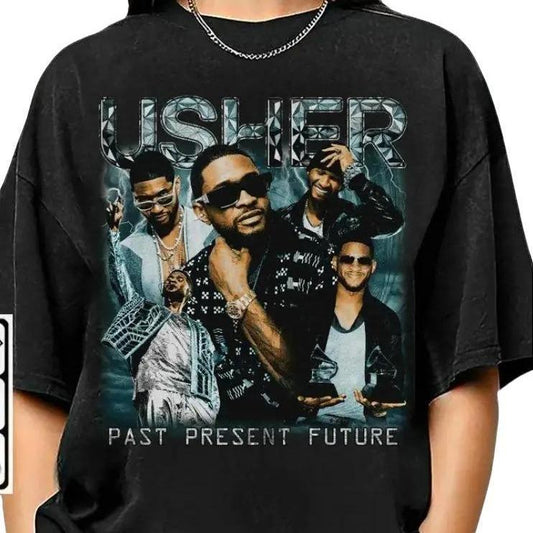 Usher Past Present Future Tour T-Shirt, Graphic Usher World Tour 2024, Vintage Usher Fan Gift, High-Quality Unisex Tee, Perfect for Him & Her, Fan, Al