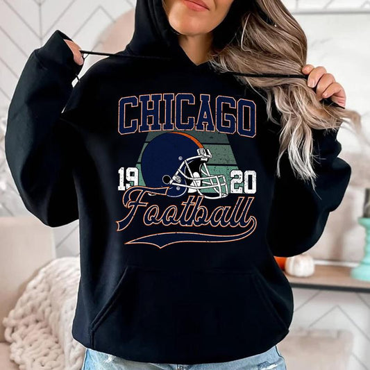Chicago Vintage Football Hoodie, Classic Sports Gift for Fans, Unisex Vintage Wear, Football Style Collection, Comfort Hoodie, Pullover