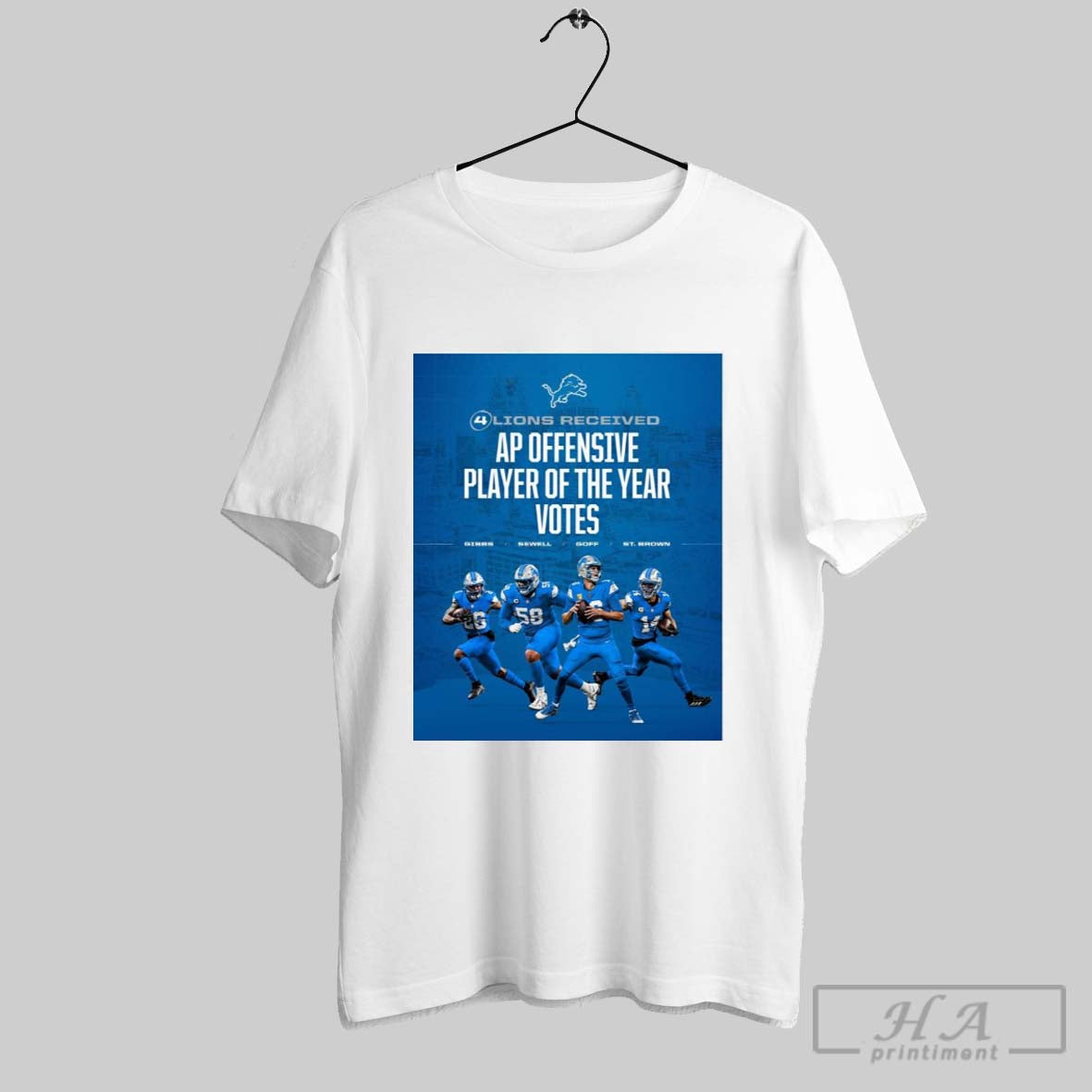Poster Detroit Lions 4 Lions Received Ap Offensive Player Of The Year Votes Gibbs Sewell Goff St Brown T Shirt