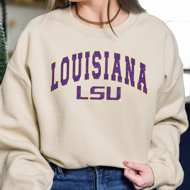 LSU Tigers Vintage Football NCAA Trendy Sweatshirt, Louisiana State University Unisex Football NCAA Shirt, Gift For Men, Gift For Girls, Crewneck, Cotton, Sweaters, Pullover