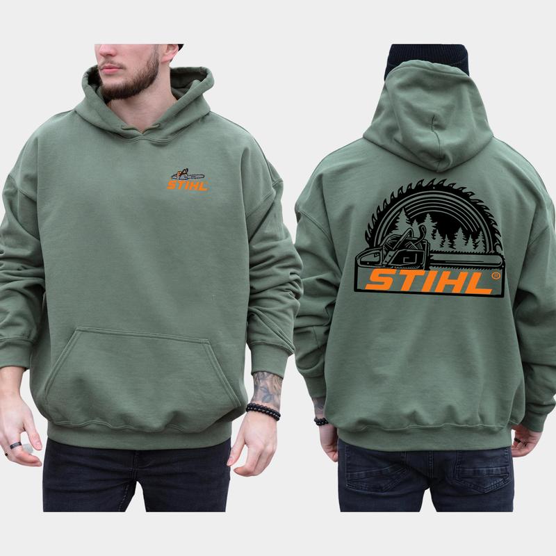 Classic Stihl Chainsaw 2-Sided Hoodie for Men, Men's STIHL Hoodies, Stihl Saw Sweatshirt, Casual Menswear, Classic Cotton Fabric Tops