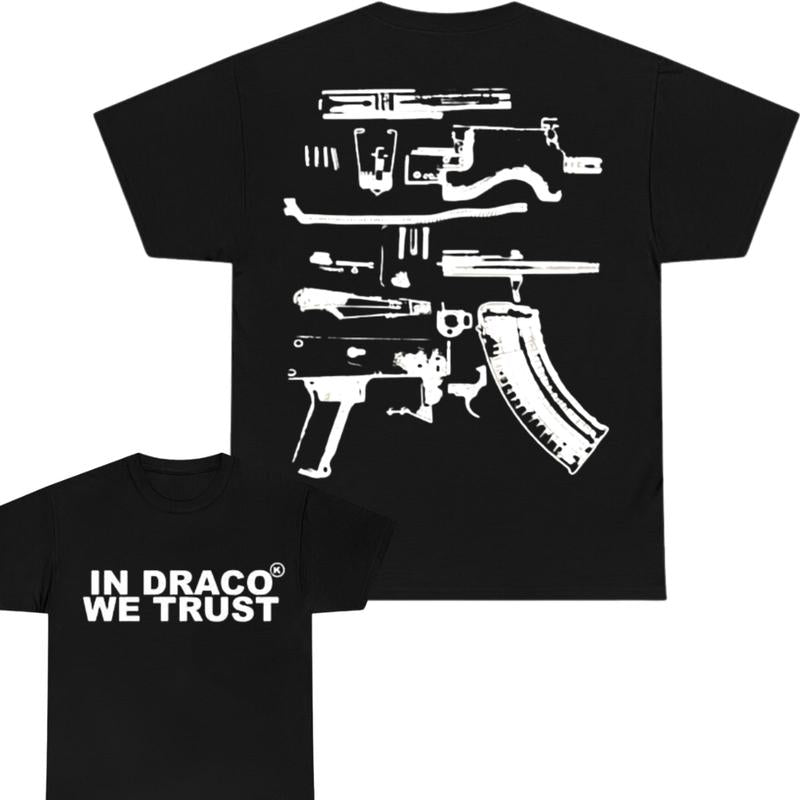IN DRACO WE TRUST T-SHIRT, 2 SIDE - UNISEX - Design Color Black & White, Men's top - T-shirt ,  - For Men & Women Tee