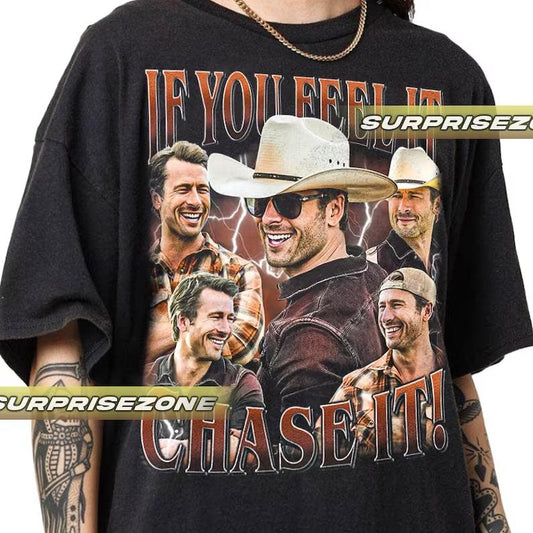 Unisex Softstyle Vintage Shirt - Glen Powell as Tyler Owens Graphic Tee - All Seasons, Medium, Short Sleeve Shirt - Cute Gift for Men and Women - Mach