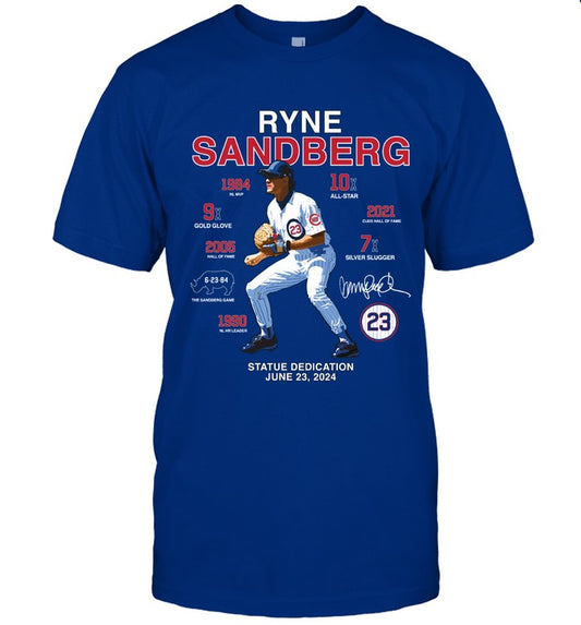 Ryne Sandberg Statue Blue Tee