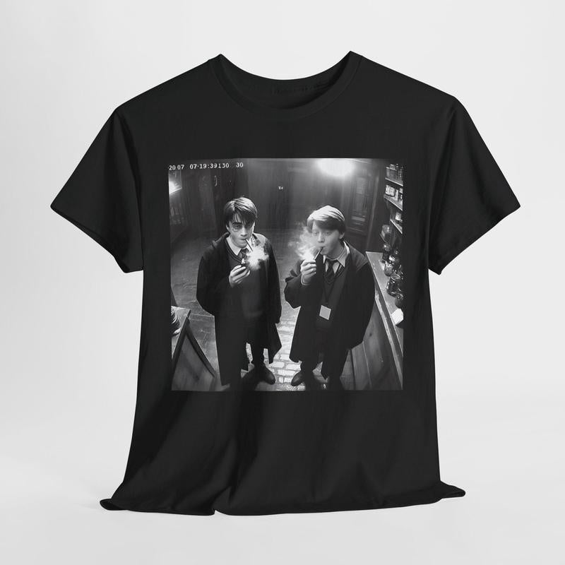 Harry and Ron Smoking T-Shirt, Potter Shirt, Wizarding Fan Shirt, Potterhead Christmas Birthday Gift Potter Book Funny 90s Vintage Meme Shirt Crewneck Shortsleeve