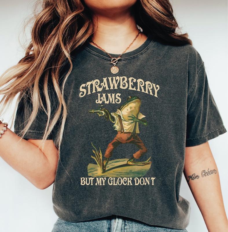 Strawberry Jams But My Glock Don't T-Shirt, Funny Frog T-Shirt, Funny Meme TShirt, 100% Cotton, Crew Neck, Slight Stretch, Breathable & Wear-Resistant