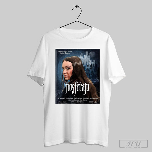 Poster Nosferatu Bill Skarsgard Nicholas Hoult Lily Rose Depp Emma Corrin And Willem Dafoe Succumb To The Darkness Art T Shirt Sweatshirt Cutom Poster