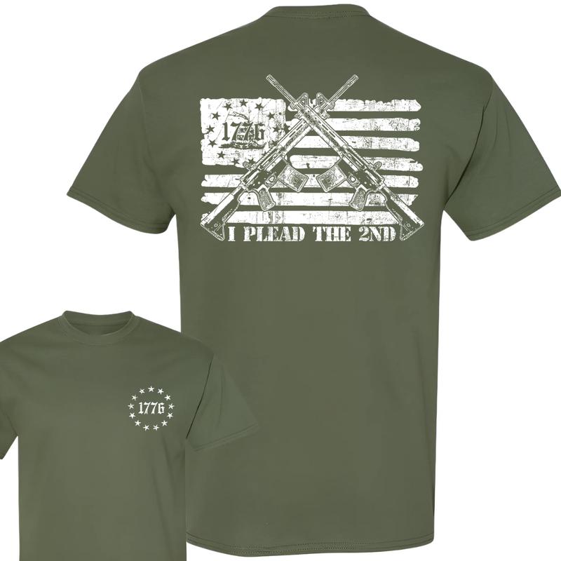1776 I Plead The 2ND Flag USA Tee for Men and Women - Classic 100% Cotton Shirt - Top Menswear Collar