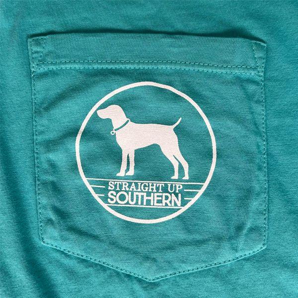 Lab With Mallard - Black Lab Retrieving Mallard T-Shirt Pocket T-Shirt - Green Shortsleeve Cotton