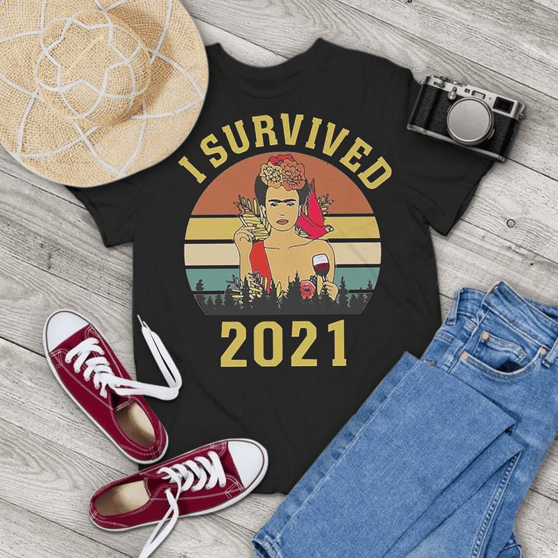 Frida I Survived 2021 Sunset Vintage T-Shirt, Global Pandemic Shirt, Frida Kahlo Shirt, Gift Tee For You And Your Family , T-Shirt For Men, Women