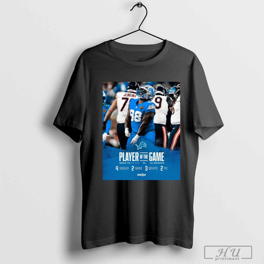 Poster D. J. Reader Detroit Lions Player Of The Game Week 13 vs Chicago Bears 4 Tackles 2 Sacks T-shirt