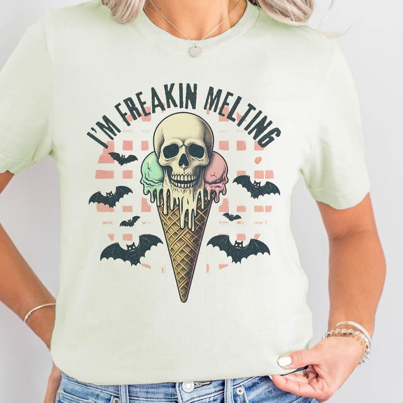 Summerween Skull Tees Summer Vibes Watercolor Ice Cream Skull Tshirt  I'm Freakin Melting Skull Tee Living the Dream Skeleton Tshirt Beach Skull T-Shi