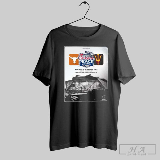 Poster No 5 Texas Longhorns Vs No 4 Arizona State Sun Devils Chick Fil A Peach Bowl January 1 2025 Atlanta Ga T Shirt