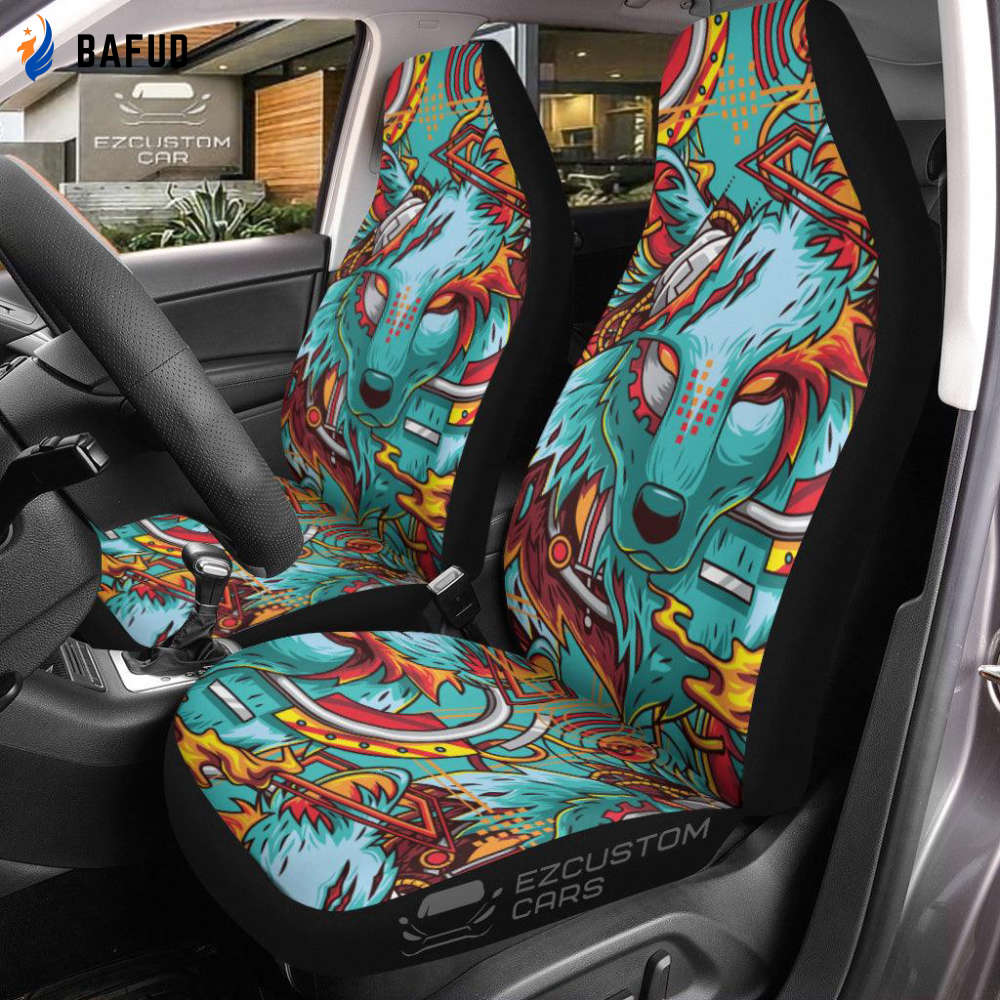 Electric Wolf Car Seat Covers For Fan Gifts Custom Animal Car Accessories - Bafud