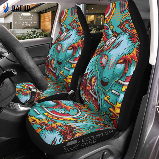 Electric Wolf Car Seat Covers For Fan Gifts Custom Animal Car Accessories - Bafud