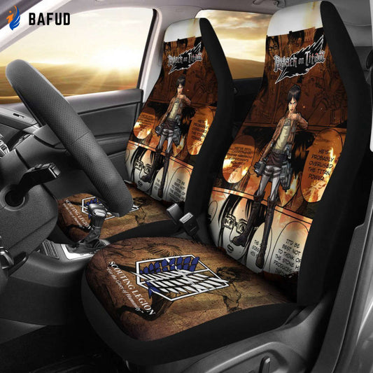 Eren Jeager Attack On Titan Car Seat Covers For Fan Gifts Custom Anime Car Accessories - Bafud