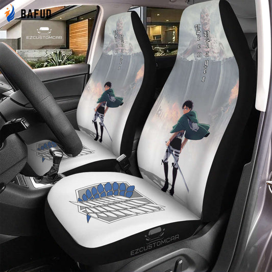 Eren Yeager Car Seat Covers For Fan Gifts Custom for Attack on Titan Anime Car Decor - Bafud