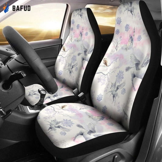 Fantasy Mythical White Unicorn Car Seat Covers For Fan Gifts LT03 - Bafud