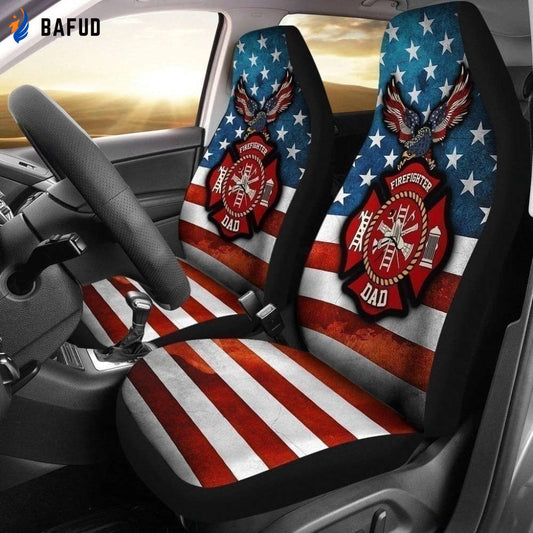 Firefighter Dad American Flag Car Seat Covers For Fan Gifts Gift MN05 - Bafud