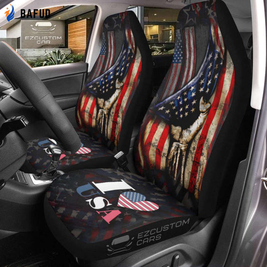 Flag American Car Seat Covers For Fan Gifts I lOVE USA - Bafud