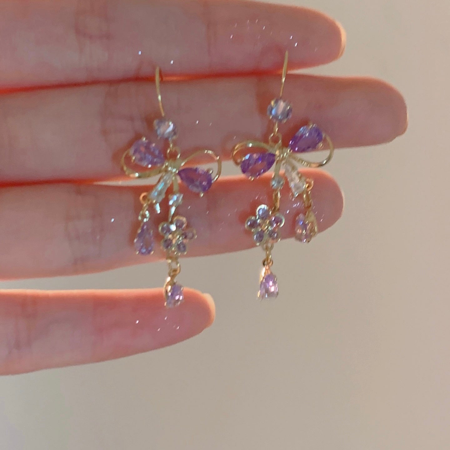 Purple Flower Ribbon Earrings - Celina