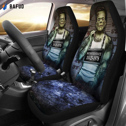 Frankenstein Car Seat Covers For Fan Gifts Custom Police Wanted Car Decoration - Bafud