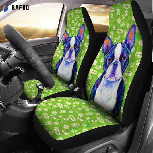 Funny Boston Terrier Green Car Seat Covers For Fan Gifts TT10 - Bafud
