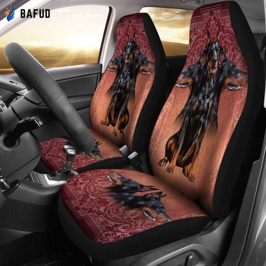 Funny Doberman Car Seat Covers For Fan Gifts 3 heads - Bafud