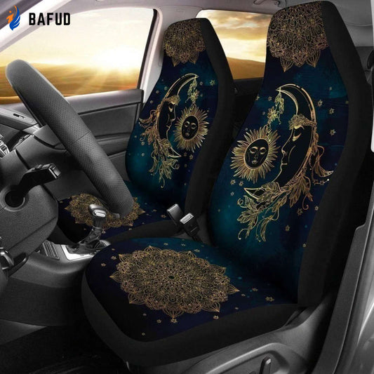 Gothic Sun and Moon Car Seat Covers For Fan Gifts Custom Mandala Car Accessories - Bafud