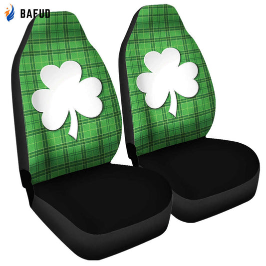 Green Shamrock Tartan Print Universal Fit Car Seat Covers For Fan Gifts Set 2 Automotive Seat Protector - Bafud