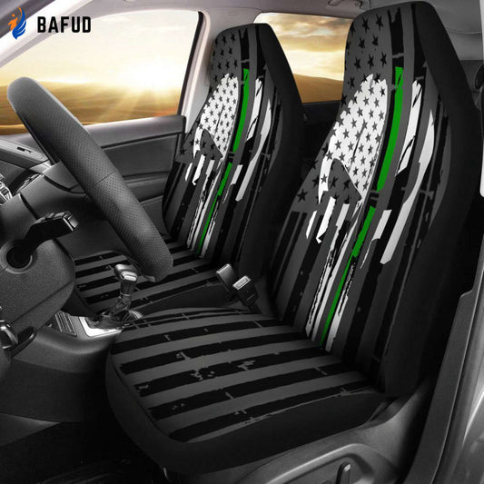 Green Thin Line Punisher Inspired Car Seat Covers For Fan Gifts Set Of 2 - Bafud