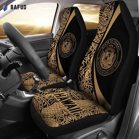 Hawaii Coat Of Arm Polynesian Car Seat Covers For Fan Gifts - Circle Style 05 J1 - Bafud