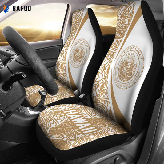 Hawaii Coat Of Arm Polynesian Car Seat Covers For Fan Gifts - Circle Style 06 J1 - Bafud