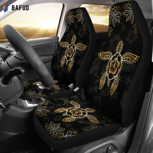 Hawaii Golden Turtle And Hibiscus Car Seat Covers For Fan Gifts - AH - Bafud