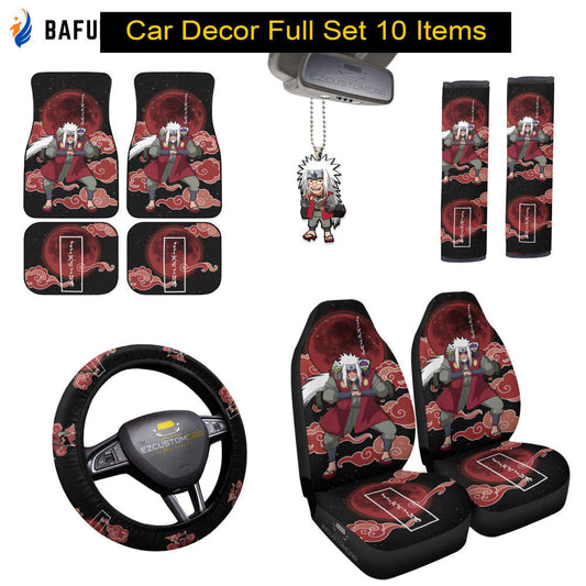 Jiraiya Naruto Car Mats x Car Seat Covers For Fan Gifts Set Anime Car Decoration - Bafud
