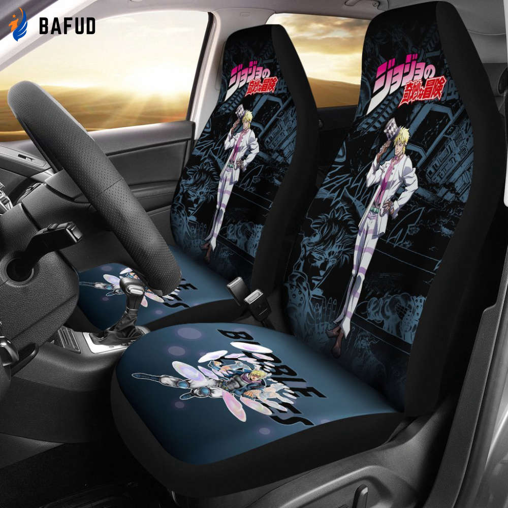 Jojo Bizarre Adventure Caesar Manga Checkerboard Style Car Seat Covers For Fan Gifts Anime - Bafud