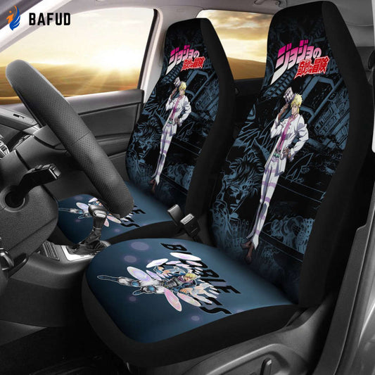 Jojo Bizarre Adventure Caesar Manga Checkerboard Style Car Seat Covers For Fan Gifts Anime - Bafud