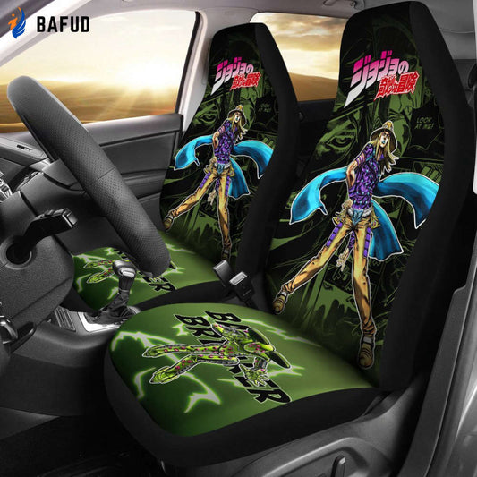 Jojo Bizarre Adventure Gyro Manga Checkerboard Style Car Seat Covers For Fan Gifts Anime - Bafud