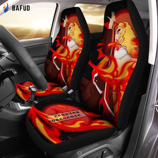 Kyojuro Rengoku Car Seat Covers For Fan Gifts Sun Breathing Demon Slayer Anime Car Accessories - Bafud
