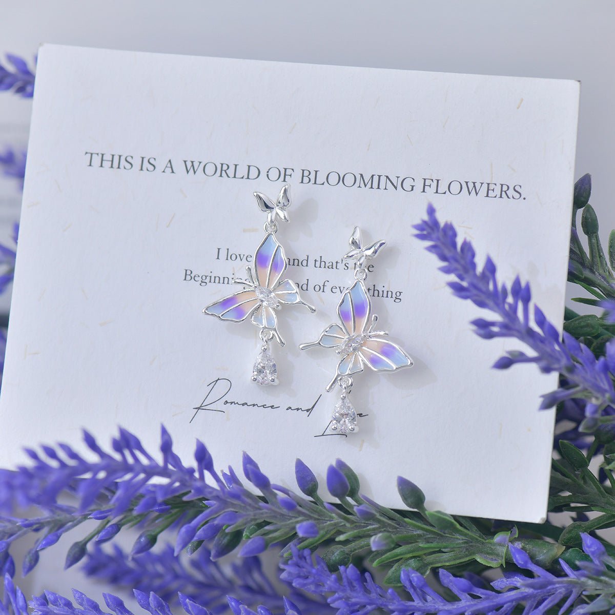 Lilac Butterfly Drop Earrings